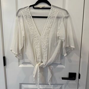 Lovestitch White Flutter Sleeve Tie Front Blouse